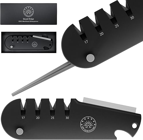 Off-Grid Knives - Afilador de cuchillos QuadEdge con 4 ángulos 17  20  25  30, caña de diamante, afilador de anzuelos de pesca, piedra de afilado de