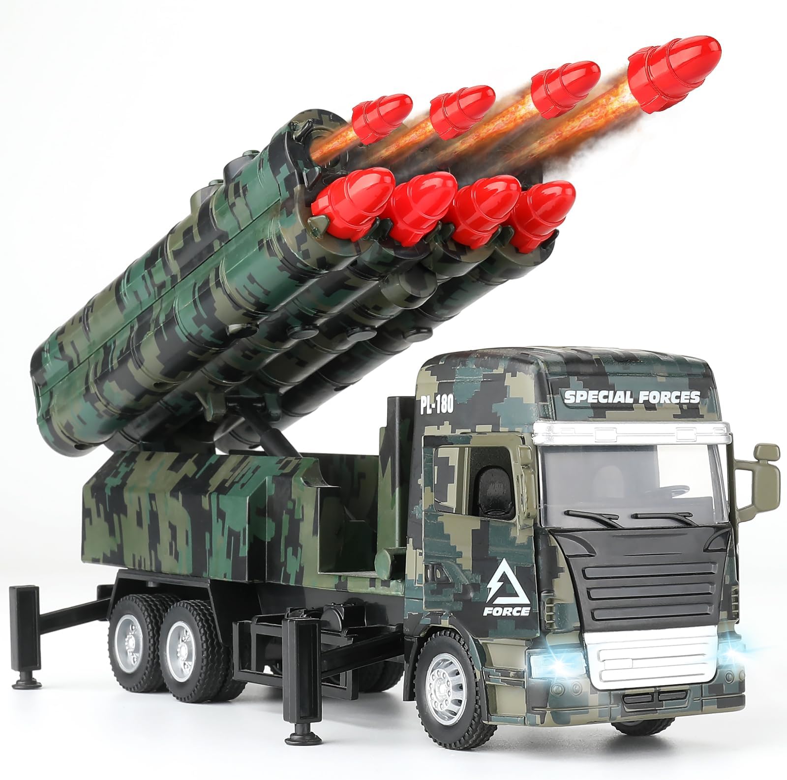 Military Vehicle Toy, Military Toy with 8 Rockets, Army Toy for Boys, Military Toy Truck with Light and Sound, Gift for 3 4 5 6 7 8 Year Old Boys