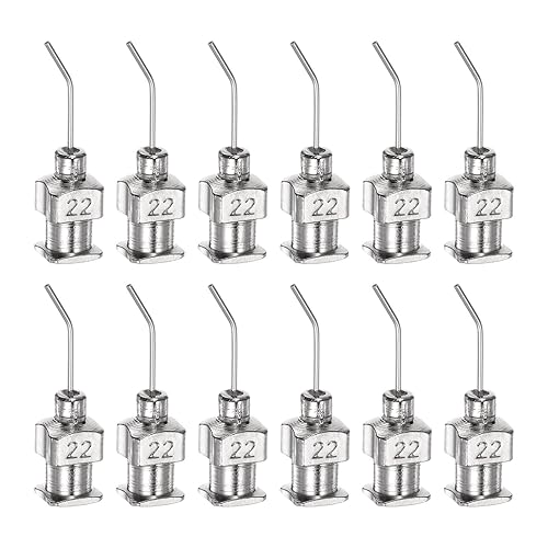 HARFINGTON 12 agujas dispensadoras, calibre 22, punta roma, de acero inoxidable, 45 grados, con conector Luer Lock para cartuchos de tinta,