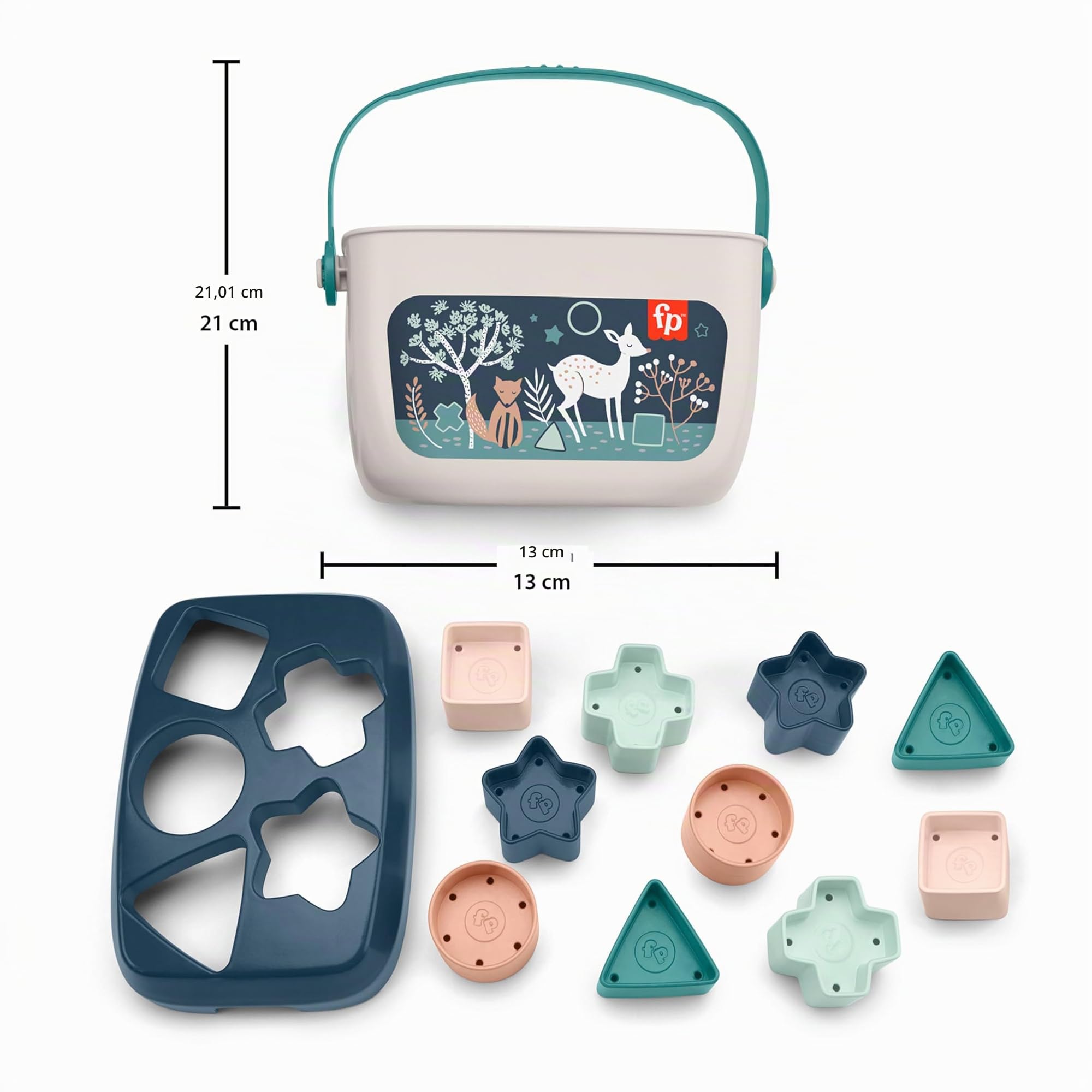 Fisher-Price - Blocchi Assortiti Cerbiatto Blu, Set di 10 Blocchi da Impilare e Identificare per Neonati dai 6 Mesi in su, Giocattolo per Bambini 6+ Mesi, HJP20 [Esclusivo Amazon]