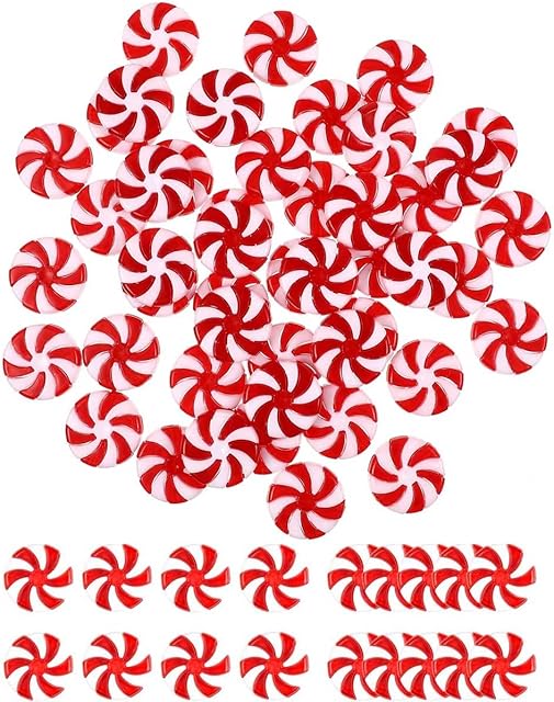 50pcs Christmas Candies Decor Lollipop Christmas Tree Hanging Ornaments Peppermint Decorations Acrylic Candy Cane DIY Pendants for Xmas Home Candy Party Holiday Decoration 25mm