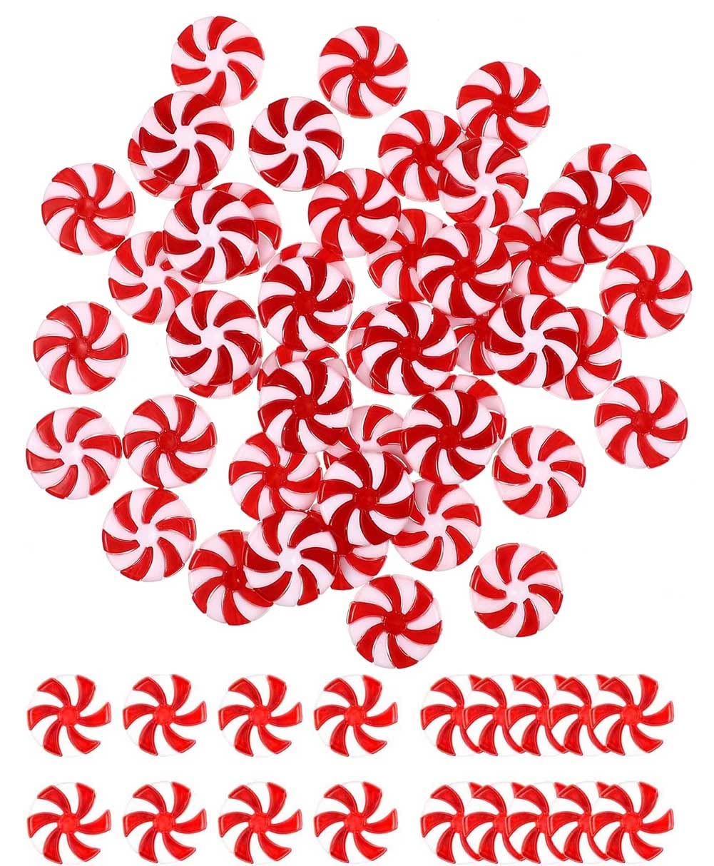 Nt-Ling Red 50Pcs Christmas Candies Decor Lollipop Christmas Tree Hanging Ornaments Peppermint Decorations Acrylic Candy Cane Diy Pendants For Xmas Home Candy Party Holiday Decoration 25Mm