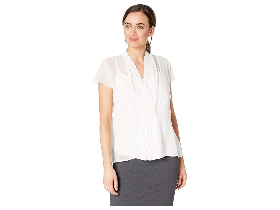 

Calvin Klein Short Sleeve Woven Pullover (Cream) Women's Clothing, Beige