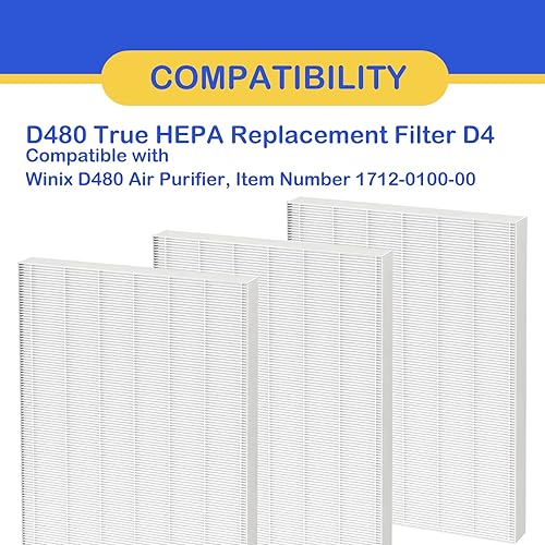 Miniatura 2 de Paquete de 3 filtros de repuesto D480 True HEPA D4 compatibles con purificador de aire Winix D480, número de artículo 1712-0100-00, filtro D4
