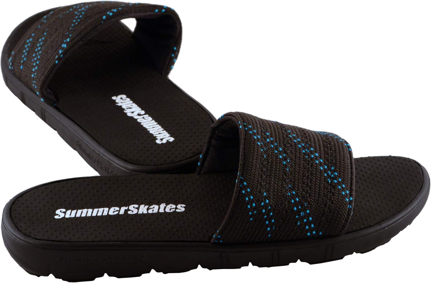 SummerSkates Sandals Hockey Lace Slide Sandals, Sport Sandal for Men, Women - Black with Blue Lace Design