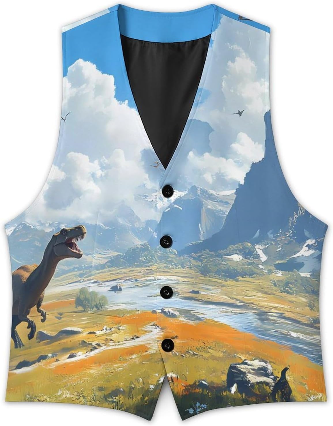Dinosaur Hunting In Plains Men's Suit Vest Business Tuxedo Dress Vests Waistcoat Wedding Party