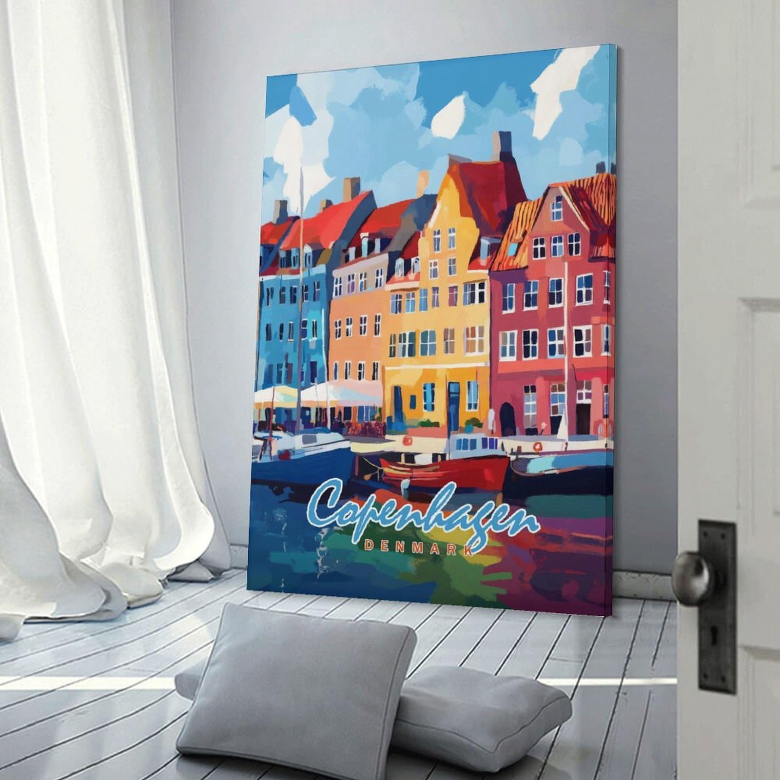 Junmoney Copenhagen Harbor Painting Room Decor Wall Art, 20x30inch(50x75cm), for Living Room, Lounge Or Sitting Room, A Home Accent with Warm Character