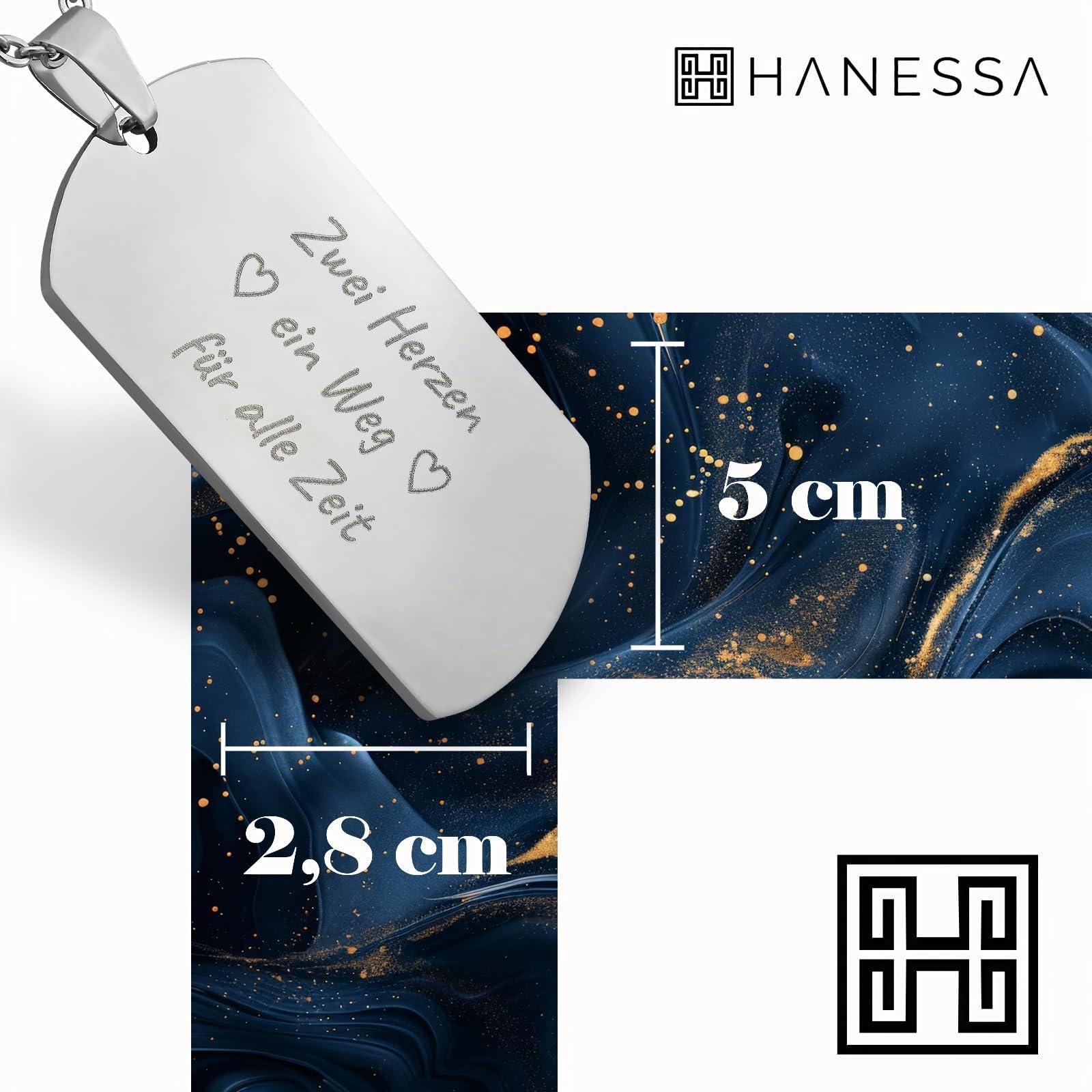Personalisierte Kette mit Gravur Edelstahl 50 cm mit Anhänger Dog Tag einseitig oder beidseitig in silber - Personalisierte Halskette für Männer Frauen - Personalisierter Schmuck Damen Herren