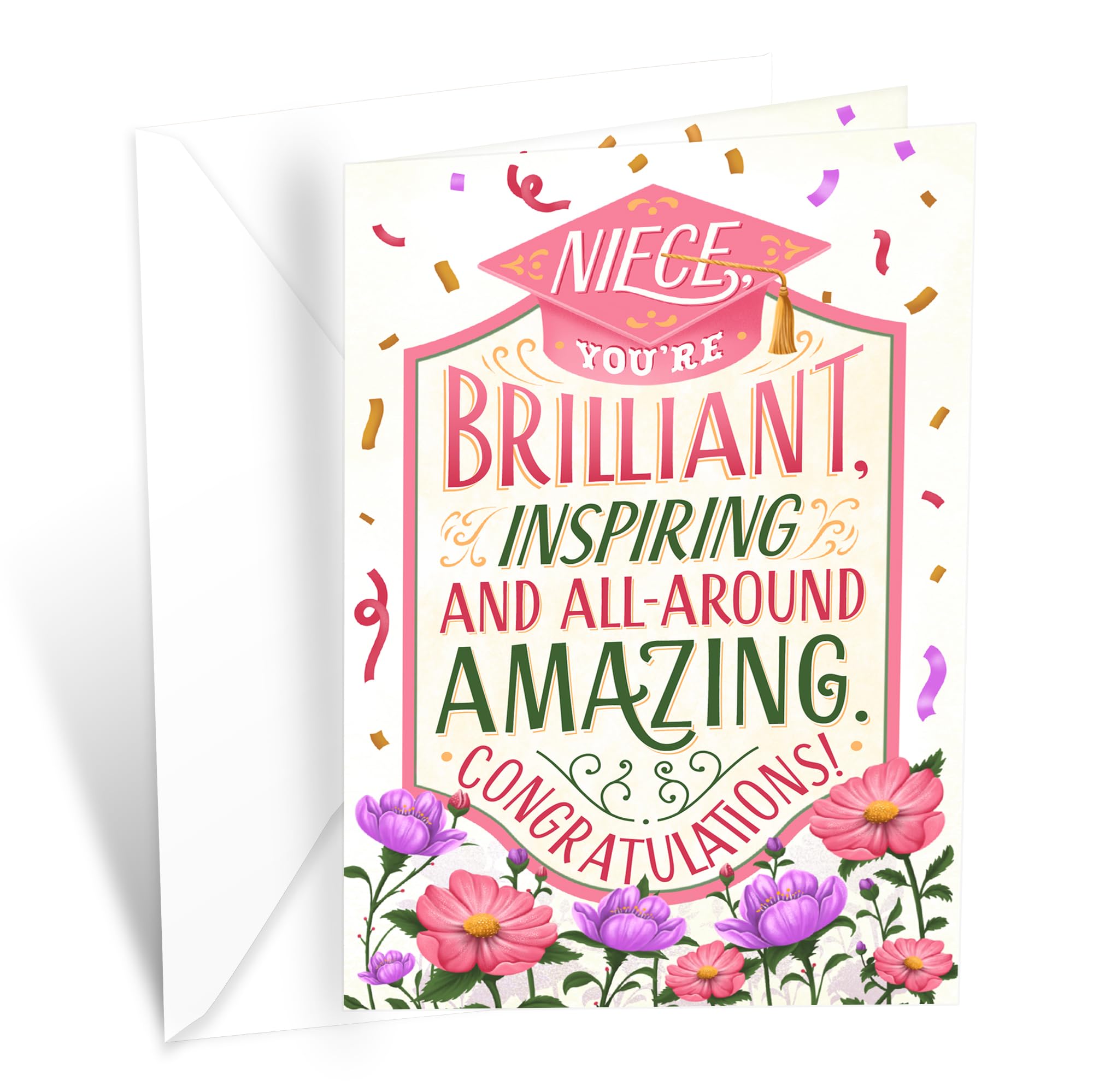 Prime Greetings Niece Graduation Card, Made in America, Eco-Friendly, Thick Card Stock with Premium Envelope 5in x 7.75in, Packaged in Protective