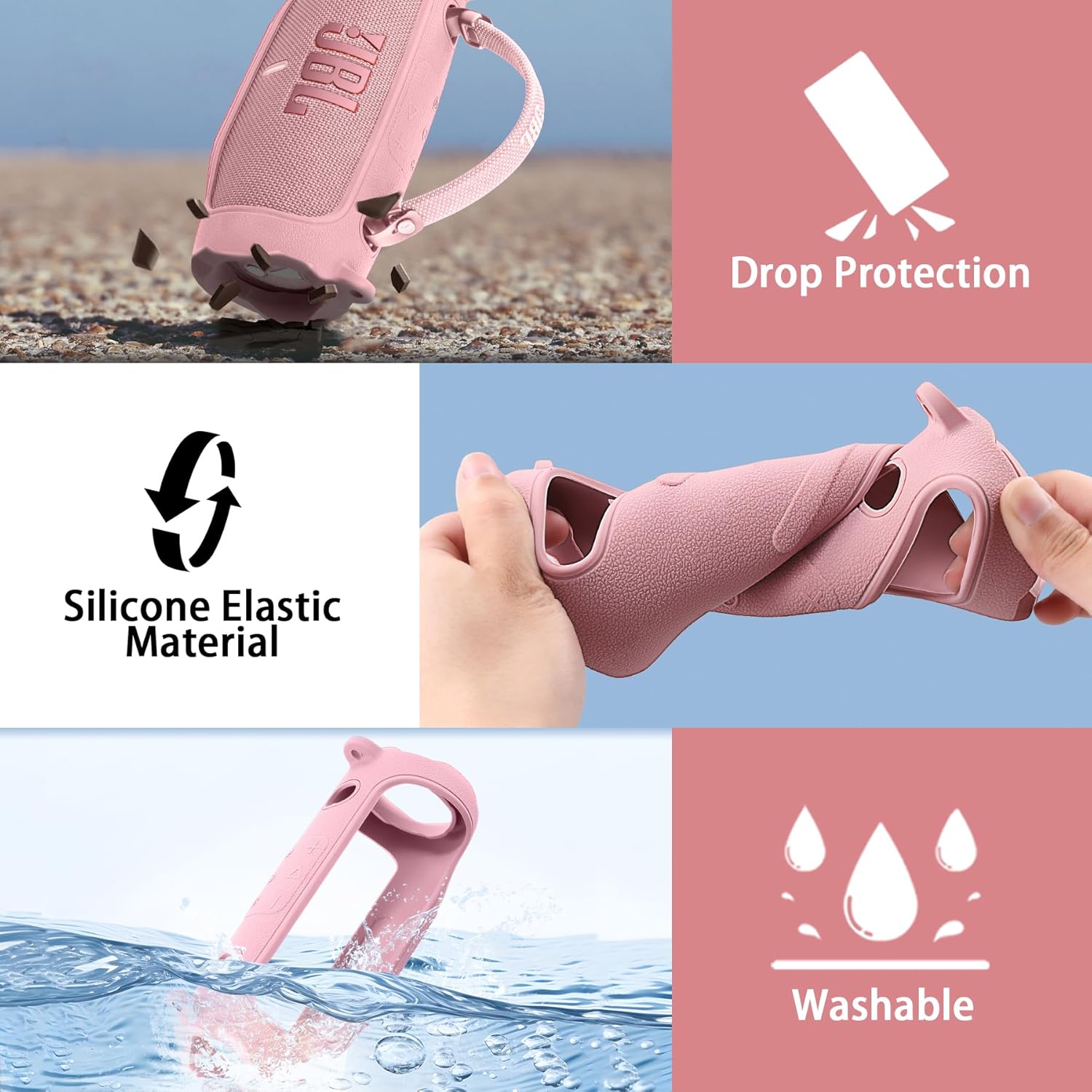 Aenllosi for JBL Charge 6 Wireless Bluetooth Speaker Silicone Cover Case with Adjustable Shoulder Strap,Pink (Case Only) - Image 3