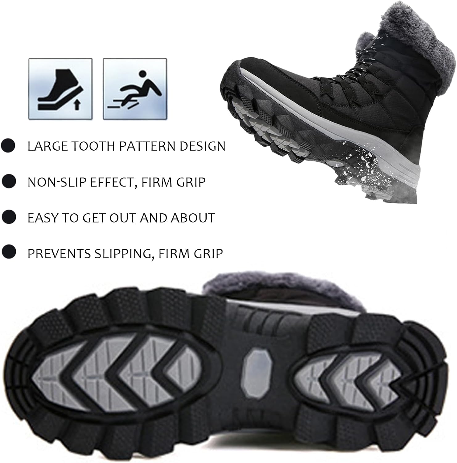 Women'S Waterproof Platform Snow Boots Winter Plus Velvet Warm Non-Slip Lace-Up Outdoor Snow Boots Fur Collar Casual Thickened Hiking Mid-Calf Boots