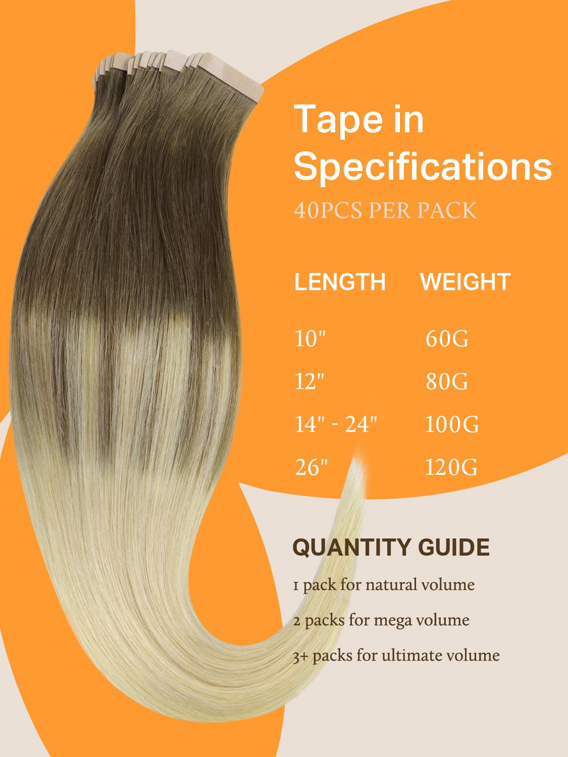DOORES Human Hair Extensions Tape in, Balayage Walnut Brown to Ash Brown and Bleach Blonde, 18 Inch 20pcs 50g, Tape in Hair Extensions Silky Straight Soft Weft — view 166