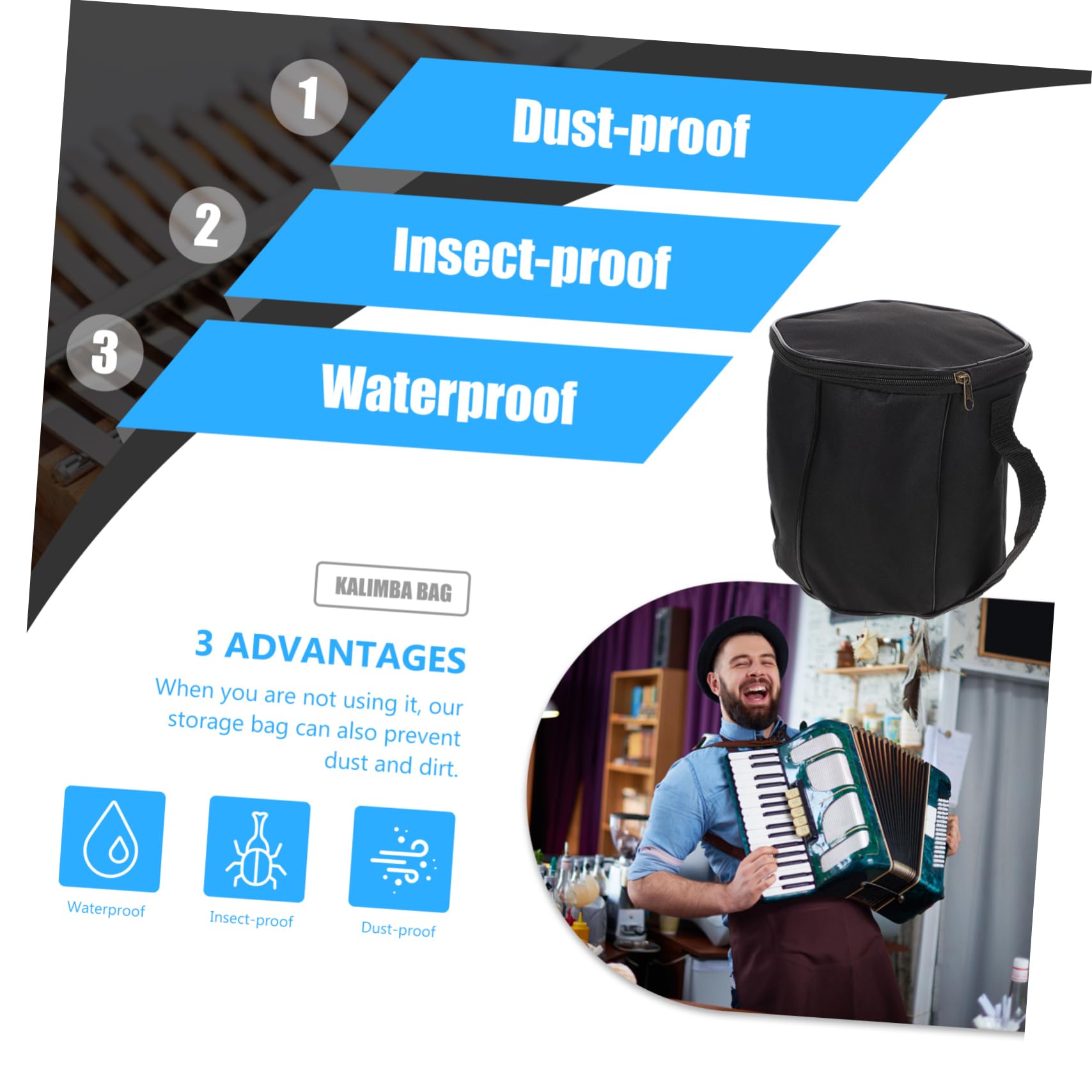 ibasenice Pochette Bandoulière Renforcée Doublure Épaisse et Accordéon Noire en Tissu Oxford Poignée Confortable, Paquet Portable et Anti-poussière pour Écoles et Églises