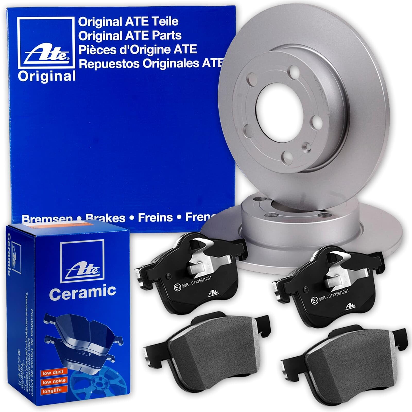 ATE Bremsscheiben + Ceramic Beläge hinten | 24.0110-0356.1 + 13.0470-7293.2 für Golf 7 5T A3 Leon
