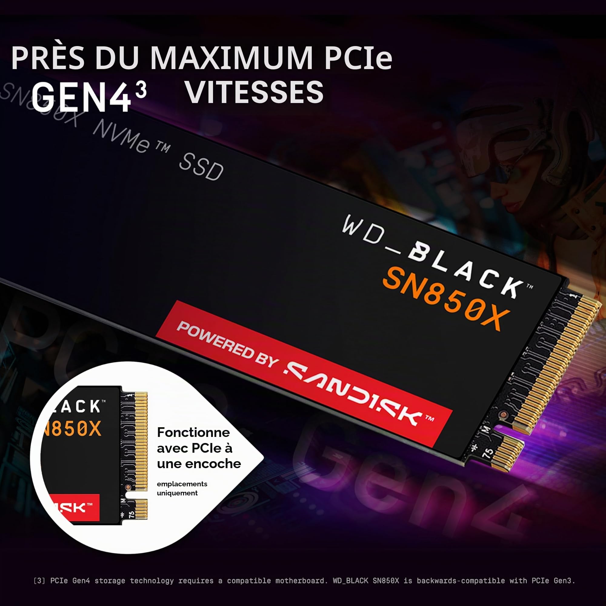 WD_BLACK SN850X 1To M.2 2280 PCIe Gen4 NVMe SSD pour le gaming jusqu'à 7300 Mo/s