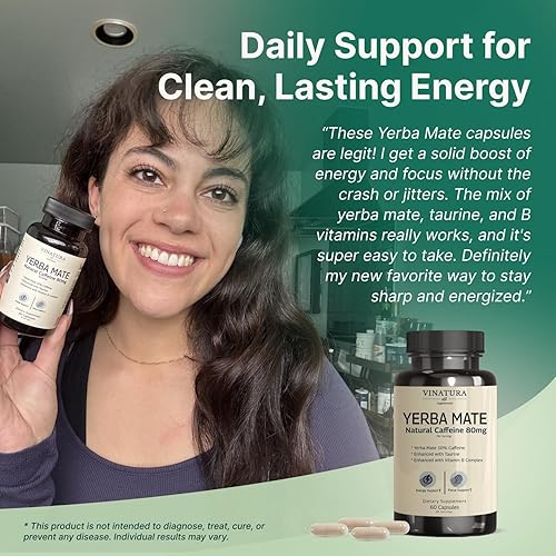 Miniatura 5 de Yerba Mate 1400 mg  Magia Natural Cafeína y Suplementos Energéticos *Hecho y Probado en Estados Unidos* Alta Potencia Mejorada con Taurina y