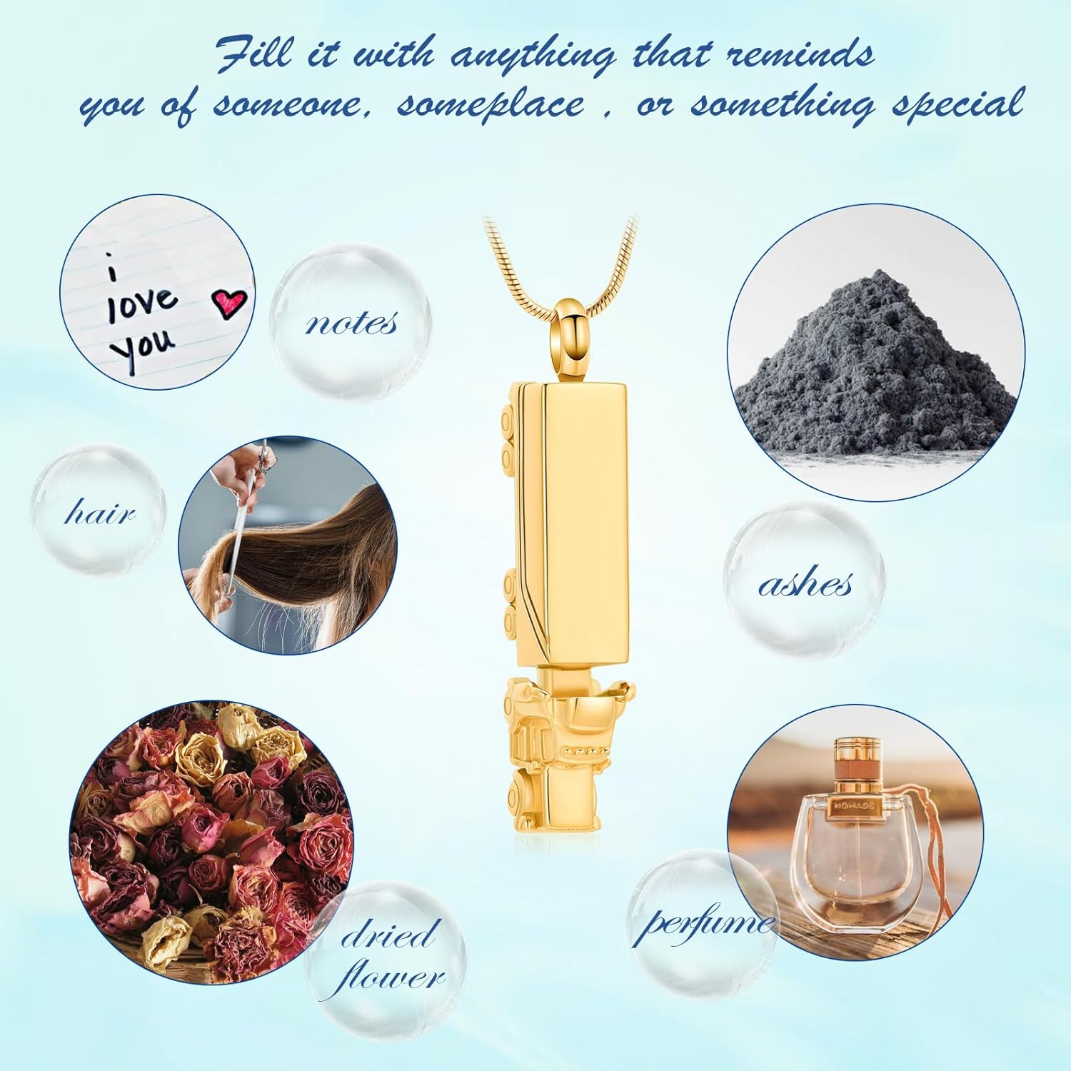 Urn Necklace for Ashes for Men Truck Cremation Jewelry Adults Stainless Steel 18 Wheeler Semi Truck Keepsake Urn Pendant Ashes Memorial Necklaces Jewelry Locket Gifts - Image 4
