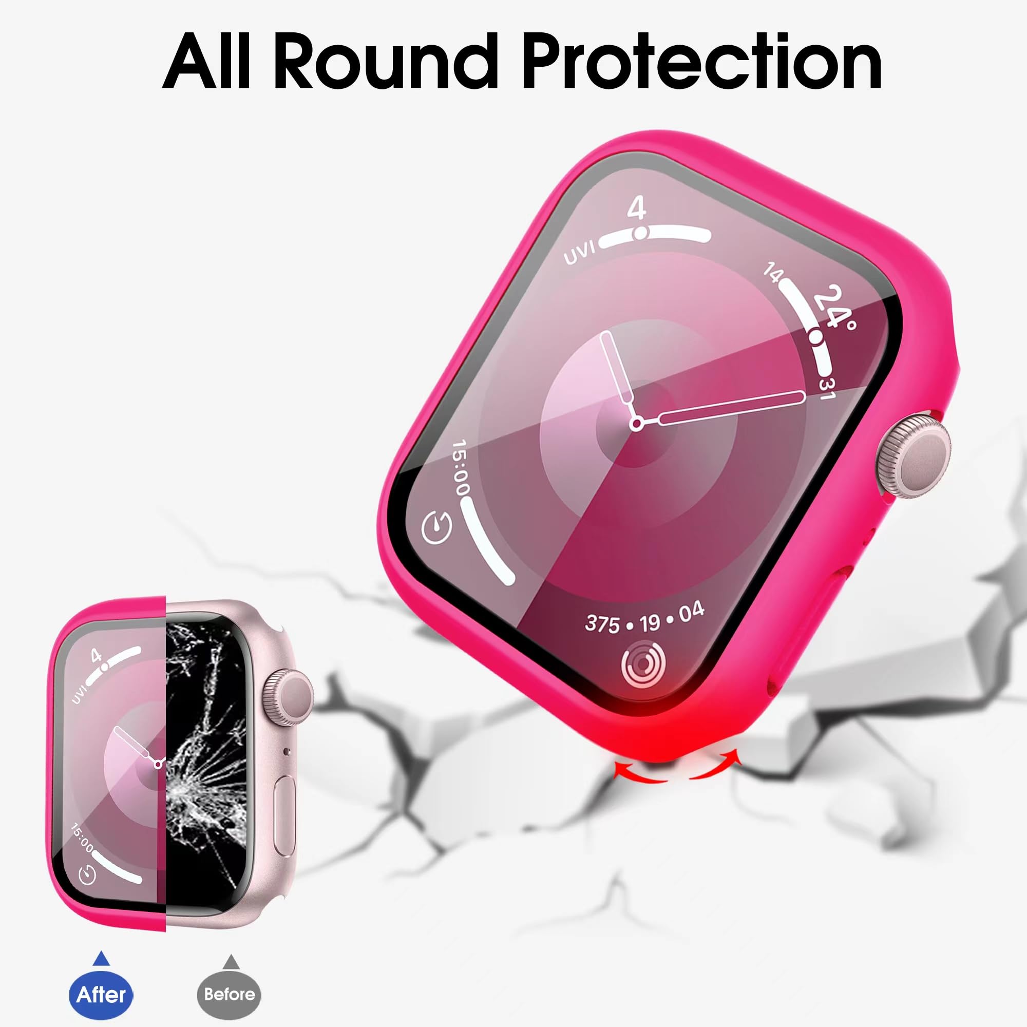 Confezione da 10 custodie con pellicola protettiva in vetro temperato per Apple Watch Series SE 2022/6/SE/5/4 44 mm, cover rigida ultra sottile in PC, protezione completa compatibile con