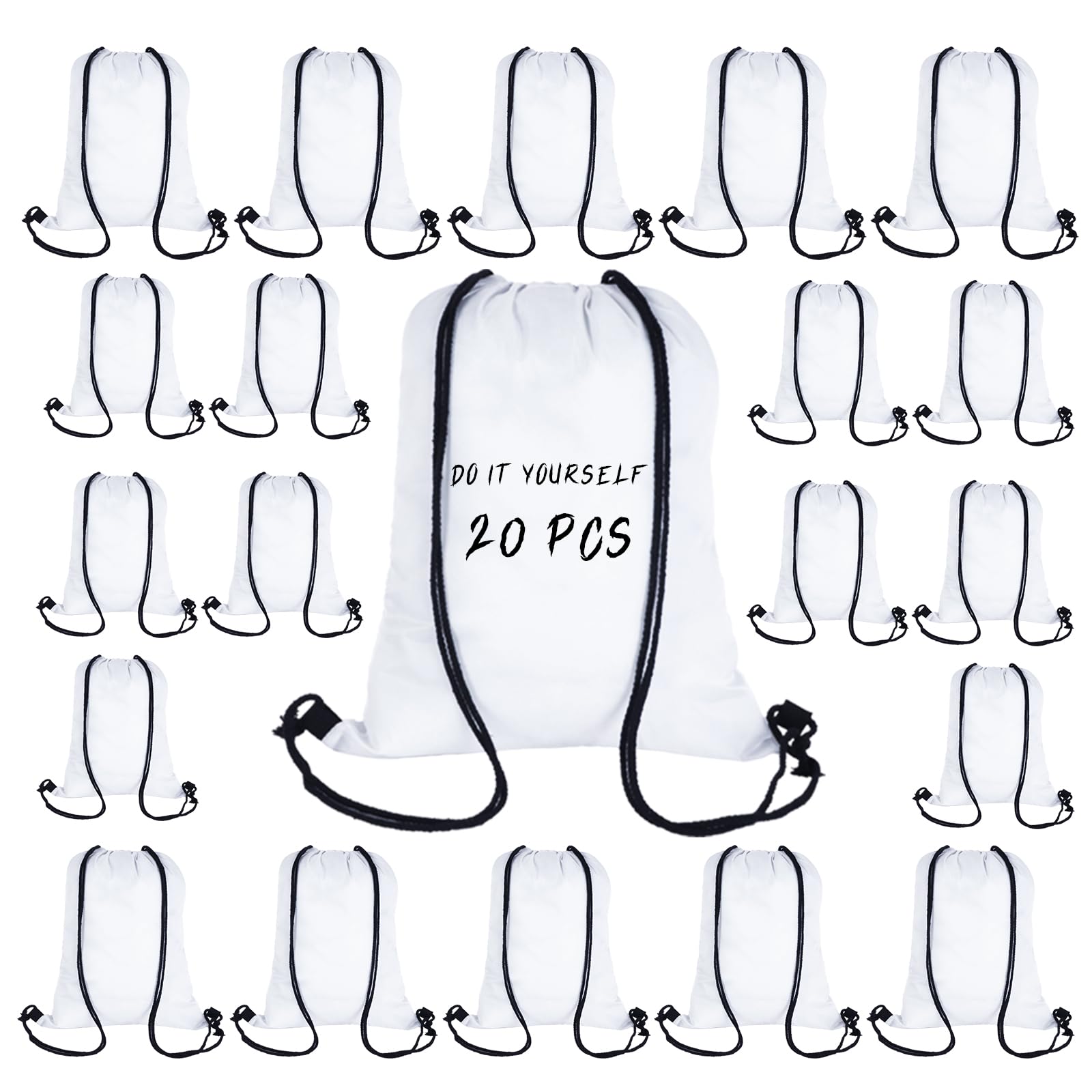 MAIKESUB 20 Pieces Sublimation Drawstring Backpack Bags Cinch Sack with String DIY Gym Sports Sackpack Lightweight