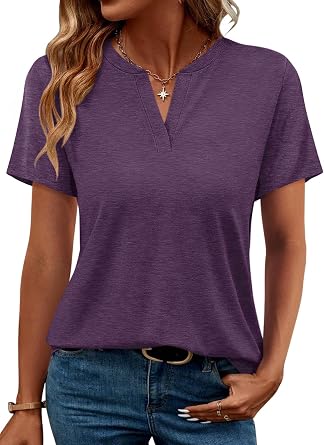 TICTICMIMI Womens V Neck Short Sleeve Tops Summer T Shirts Loose Fit Dressy Tees