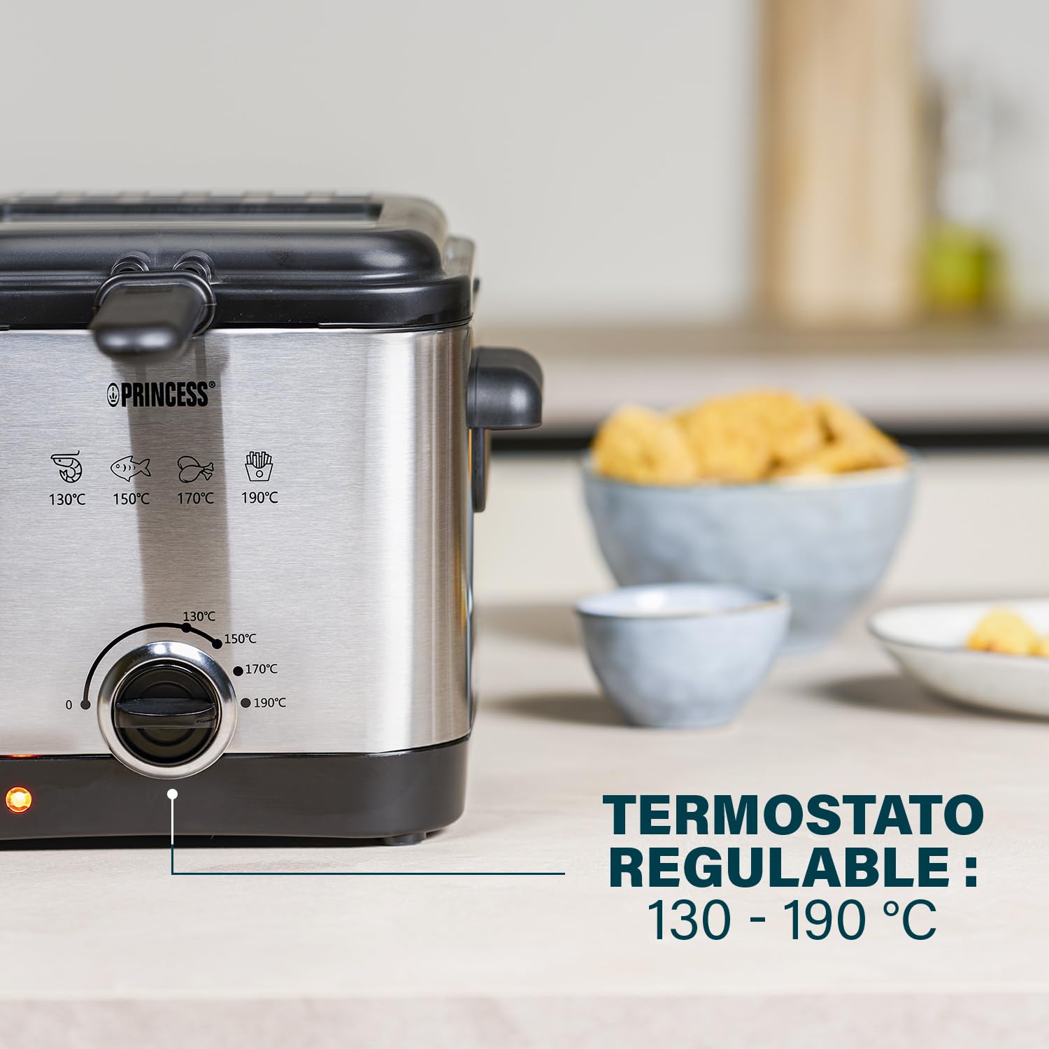 Princess 182612 Freidora eléctrica, termostato regulable con temperatura máxima de 190ºC, volumen de 1,5 L, 400 g de patatas fritas, tapa con gran ventana de visión, filtro para olores, 1000 W