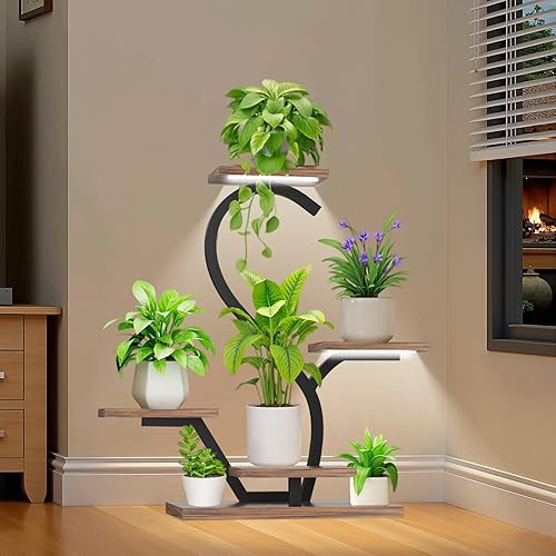 Miniatura 9 de Soporte para plantas de interior con luces de crecimiento, estante para plantas de 5 niveles para interiores, soporte de esquina de 30 pulgadas para