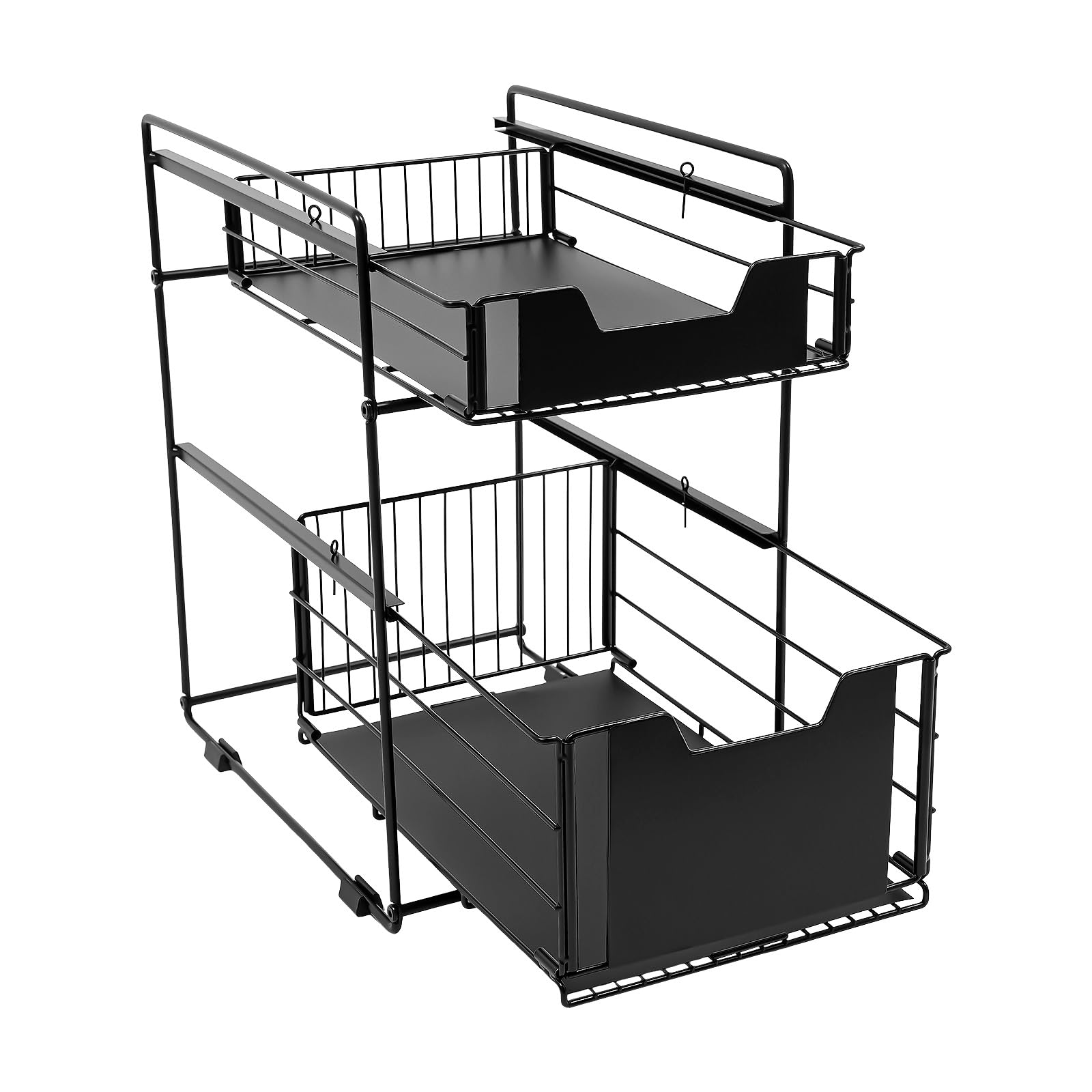 2 Etagen Küchenschrank Organizer Ausziehbare Schubladen, Küchen Organizer Metall Unter Waschbecken Regal Spülschrank organizer für Küche, Bad, Schwarz