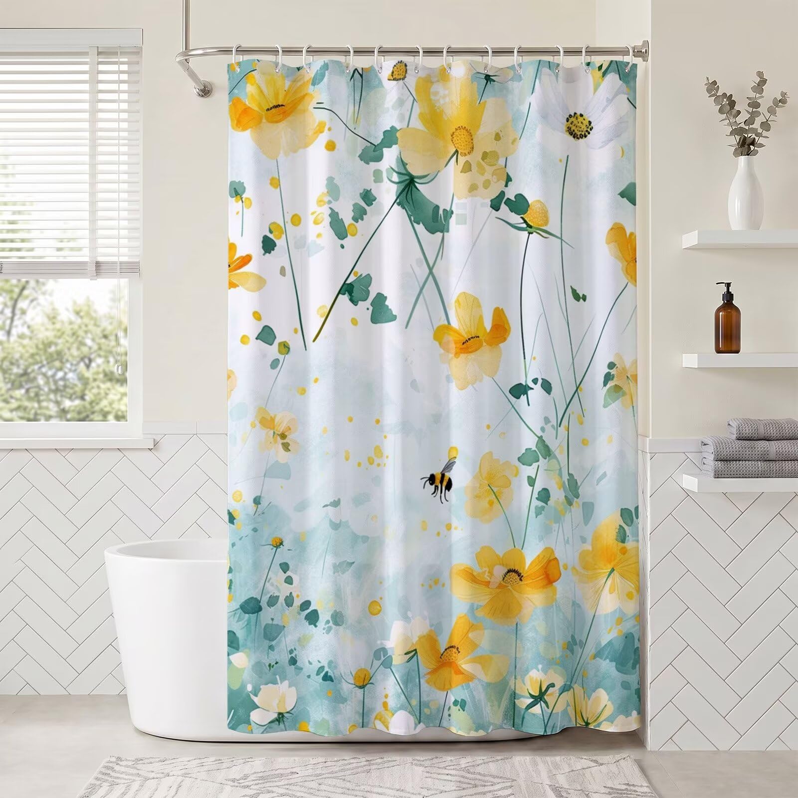 Rideau de douche 150x170cm imperméable en polyester imprimé abeille