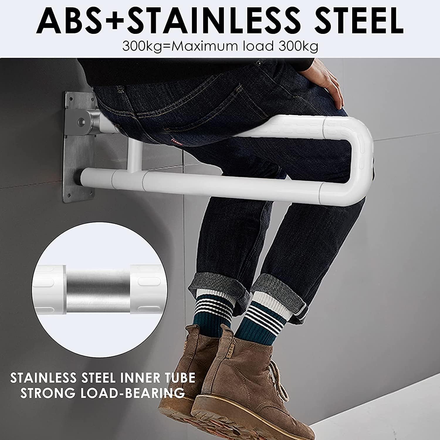 LORIER Barra Abatible Baño Acolchada,Plegable Barra De Apoyo para Inodoro,Asidero Baño Abatible,Barra WC Minusválidos Abatible,Barra de Seguridad Baño Sujeción Pared
