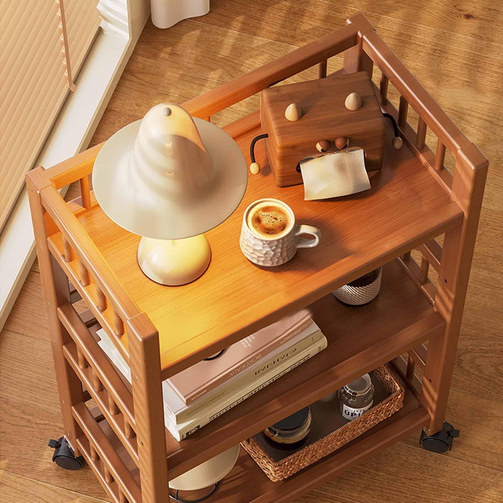 Carrello portaoggetti in bambù a 3 ripiani con ruote, organizer mobile per cucina e soggiorno per un facile spostamento e risparmio di spazio
