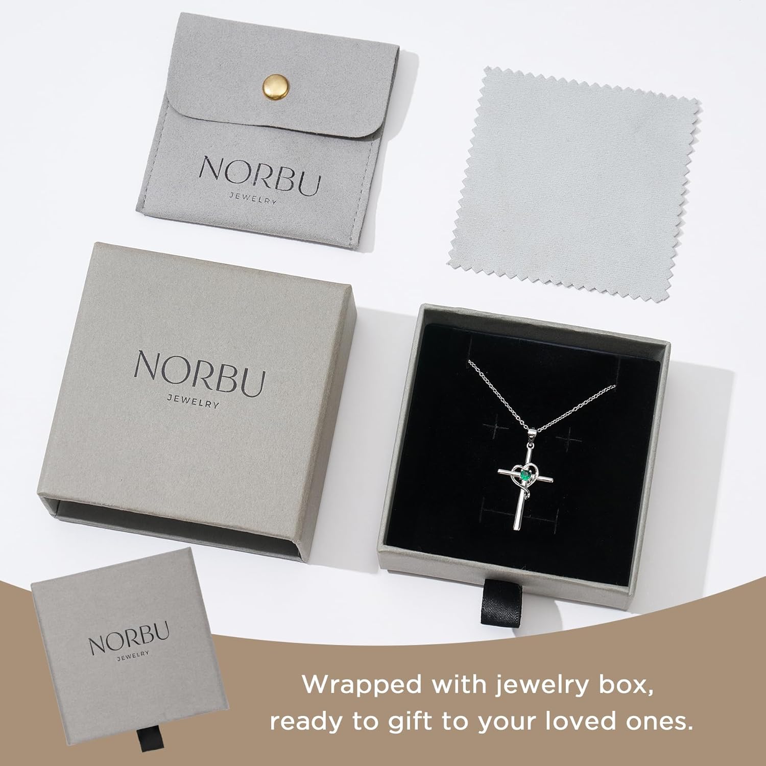 NORBU 925 Sterling Silver Cross Necklace for Women, Heart Womens Cross Necklace With 5A CZ Birthstone Cross Pendnat, Christian Jewelry Religious Gift for Her Women Wife - Image 6