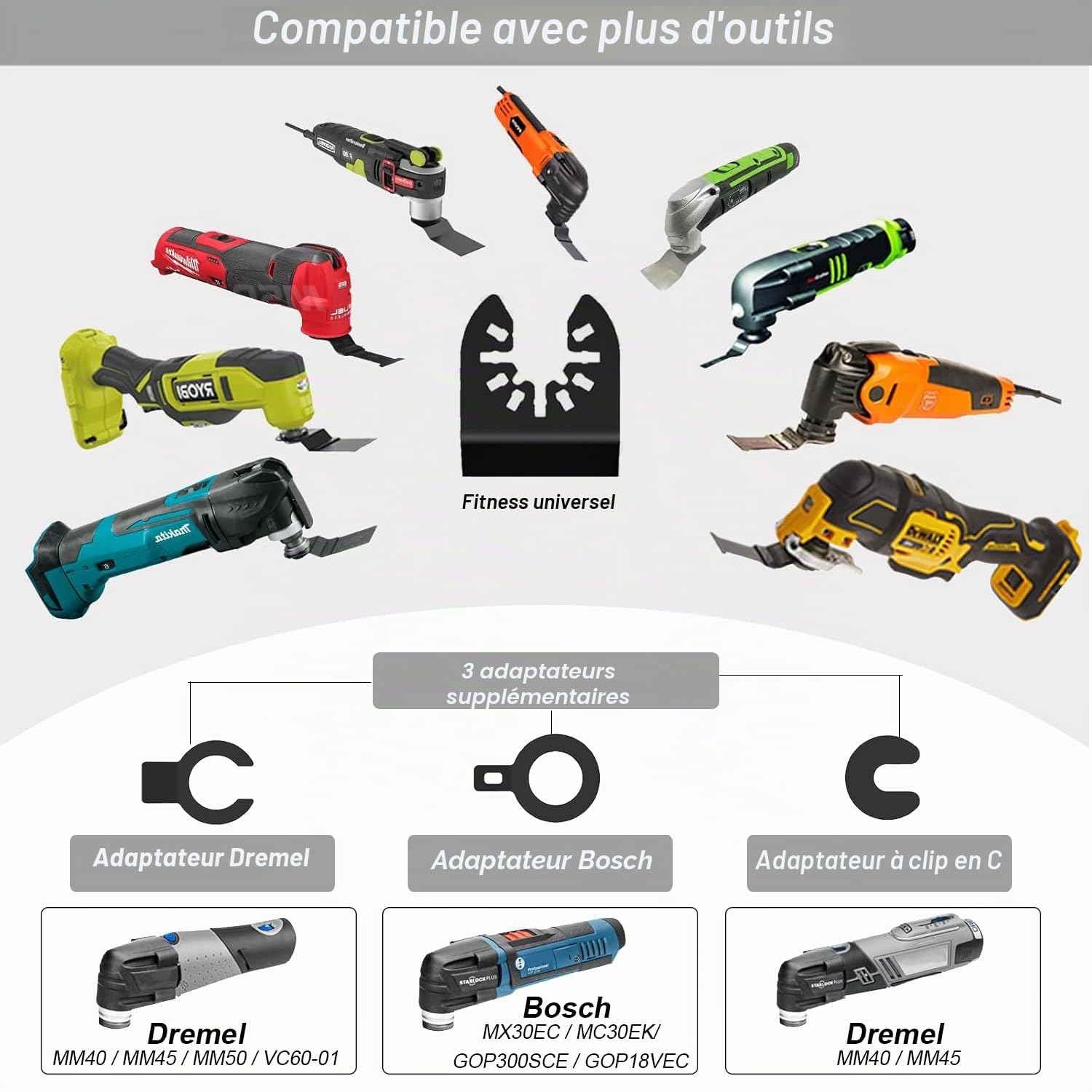 Kit de 23 Lames de Scie Oscillantes Lame de Scie Universel Outils Oscillants à Dégagement Rapide Lame Multi-Tool Oscillant Mélange Multifonctionnel Accessoires pour Bois Métal et Plastique