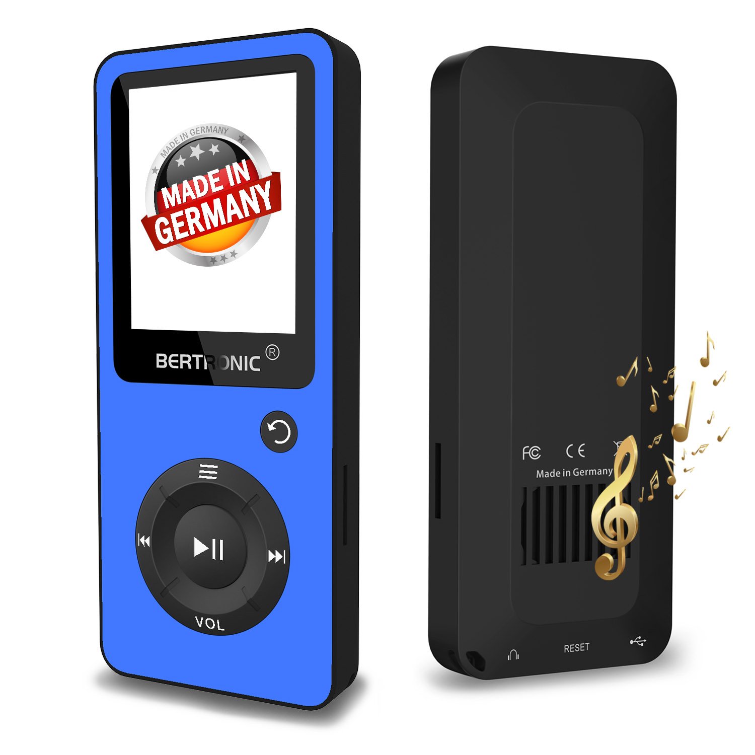 Made in Germany BC02 Royal MP3 Player, 16 GB Up to 100 Hours Playback Radio, Portable Player with Speaker, Audio Player for Sports with Micro SD Card and Silicone Case