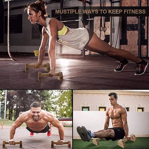 Miniatura 7 de Push-up Stand, 2 PCS Wood Pushup Bars Non-Slip Base Exercise Home Workout Equipment, 30CM Wooden Parallettes Handle Stands Grip for Men Strength