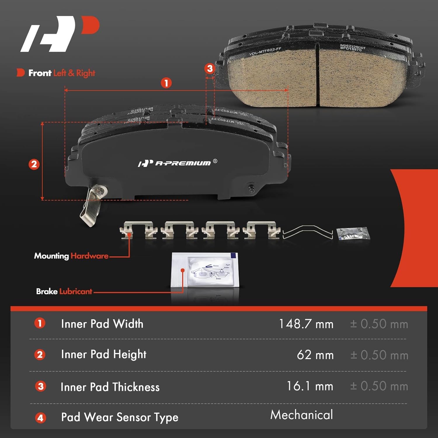 A-Premium Front Ceramic Brake Pads Set Compatible with Honda Civic 2017-2020, Accord 2016-2017 & Acura RDX 2013-2018, ILX 2016-2022, RLX 2014-2020, 4-Pack