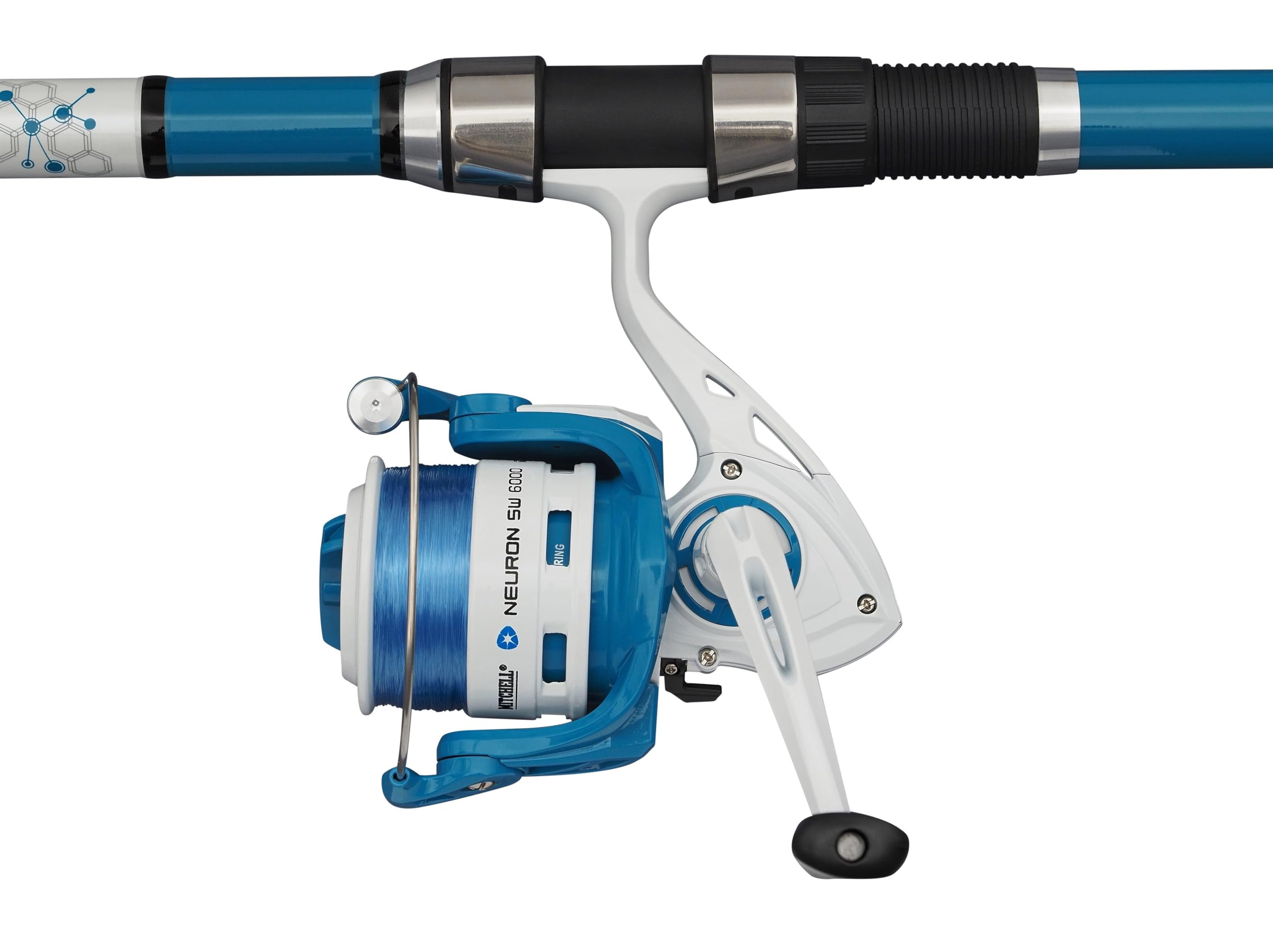 Mitchell Neuron SW II Ensemble Canne et Moulinet Tele Surf | Ensemble de pêche télescopique en Eau salée | Moulinet 1+1 roulement | Corps en Graphite | Pré-bobiné | 6000 | 3,90 m | 80-150 g
