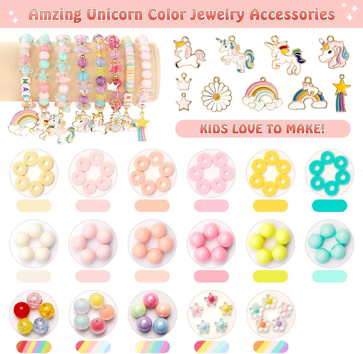 Style Keepers Unicorn Bracelet Making Kit for Girls | DIY Jewellery Craft Set with Colourful Beads, Letter Beads, Cute Charms & Elastic String | Creative Art & Craft Gift for Kids | DIY Girls Jewellery Making Set 1