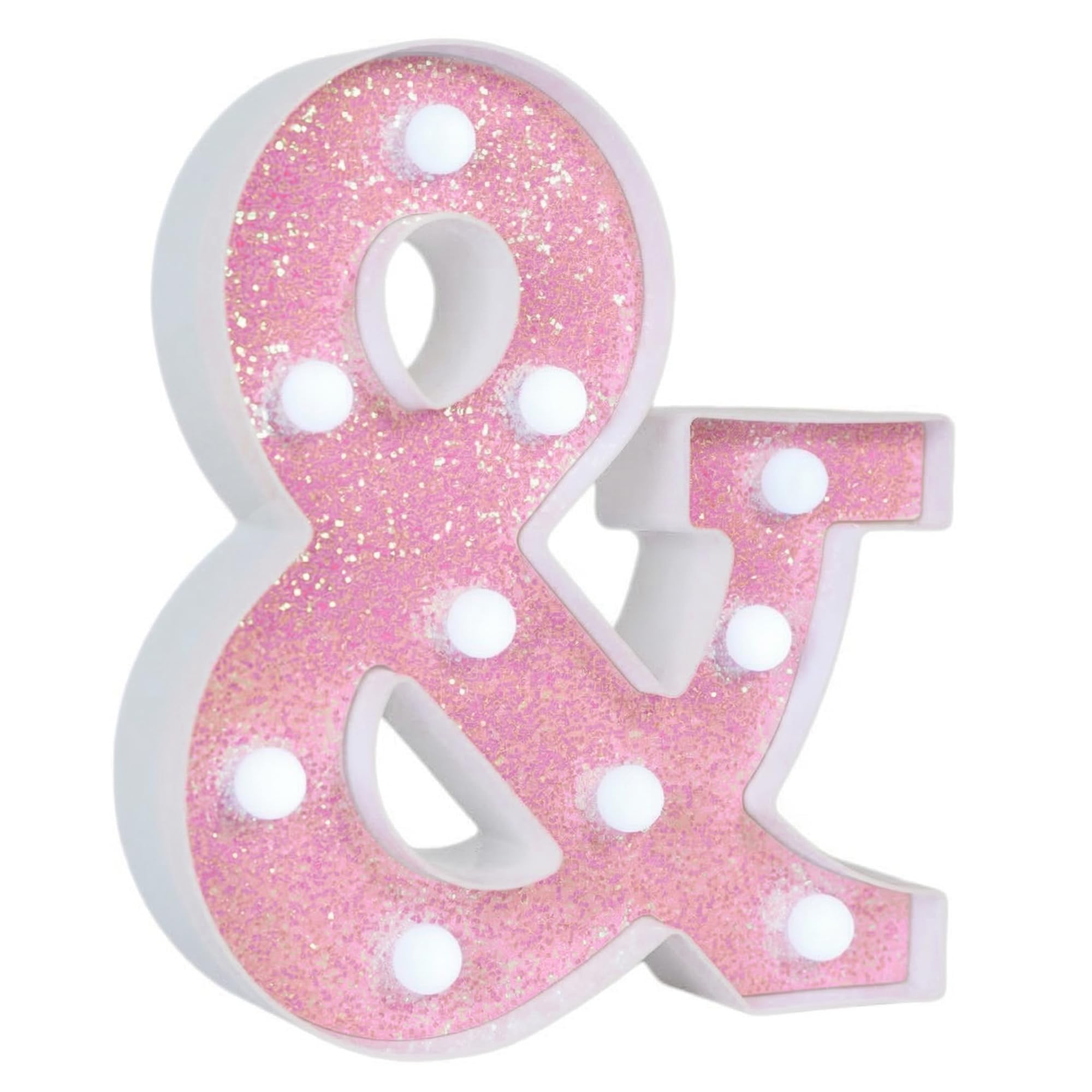 EUFONY Pink Glitter Marquee Light Up Letters, Battery Powered LED Alphabet Letter Lights Sign for Birthday Party Table Decorations, Wall Decor for Girls Room, Pink Ampersand Symbol & Cool White Lights