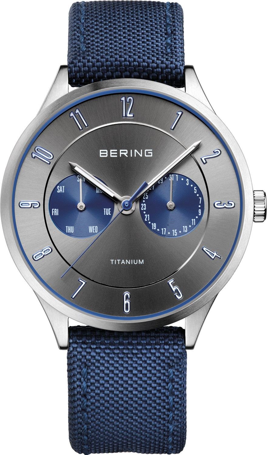 Bering Herren Quarz Uhr | Armbanduhr 39 mm Titangehäuse und Sunray Zifferblatt | Titanband mit Titanelementen | 10 ATM | 11539