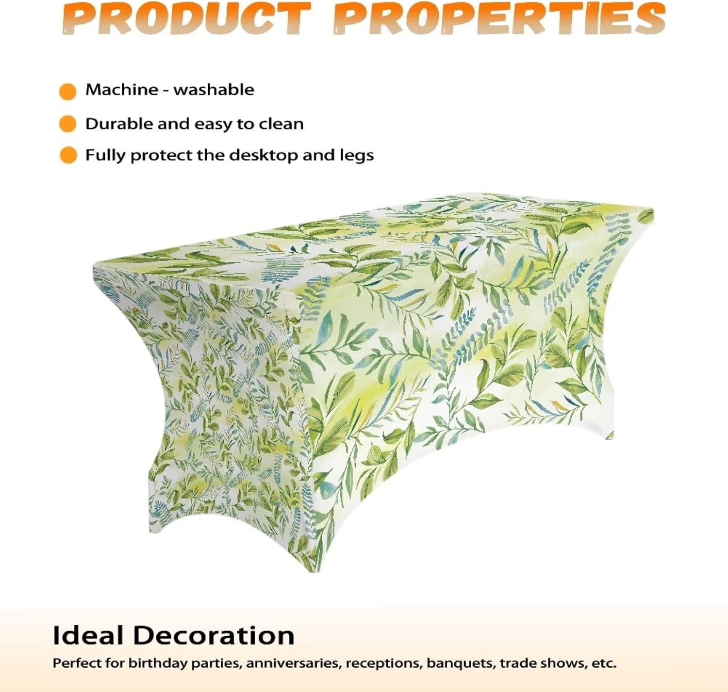 Green Plants Tablecloths Elastic Table Cover for 6 Foot Tables Airplane Pockets Airplane Tray Table Cover for Holidays Baby Showers Home Decor Bedroom Garden 32x64 Inch