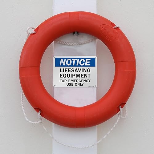 Miniatura 3 de SmartSign Letrero de "Aviso - Equipo de salvamento, solo para uso de emergencia"  Aluminio de 10 x 14 pulgadas