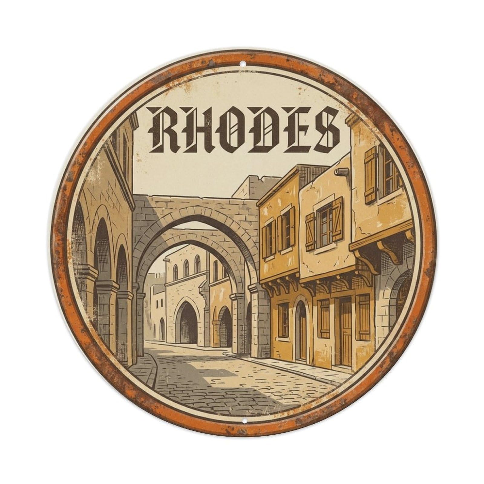 Rhodes Medieval Knights Street Heritage Travel Vintage Metal Tin Sign