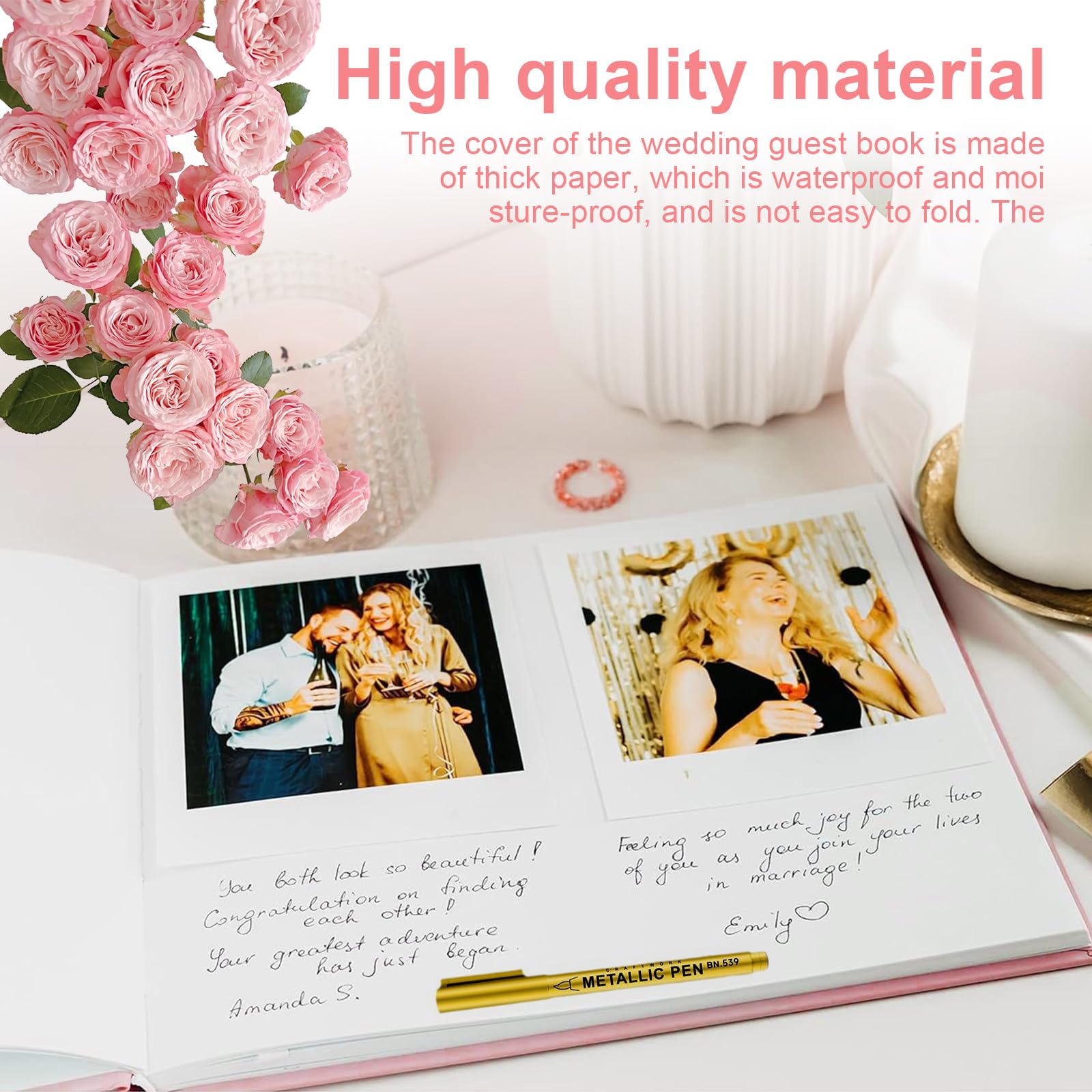 Livre D'Or Baptême 100 Pages Rose Doré 243x185mm Avec 2 Stylos - Mariage Anniversaire
