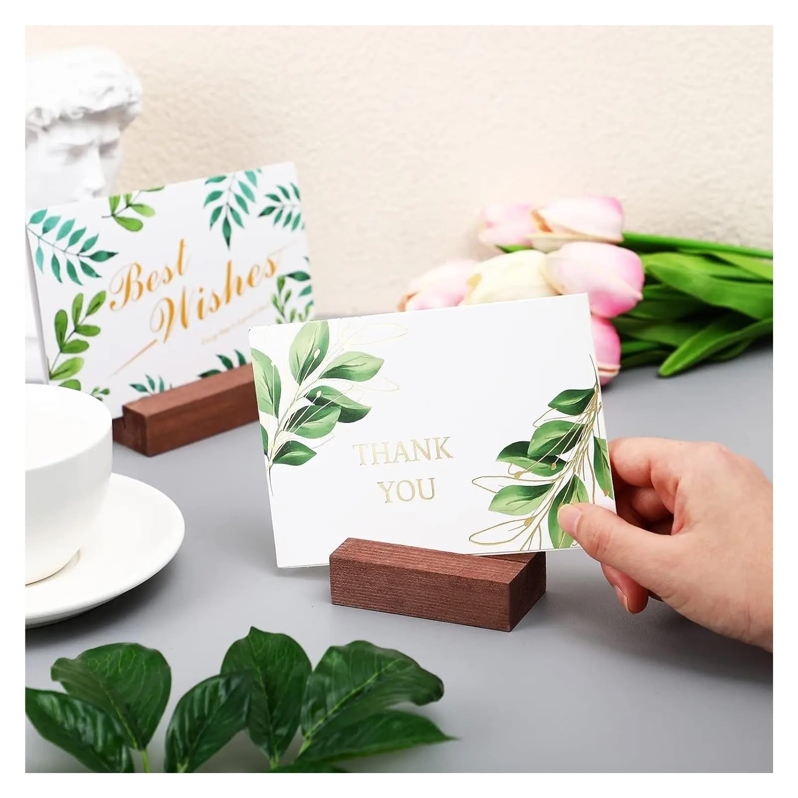 Lot de 12 porte-cartes en bois pour numéros de table, cartes de nom, pour fête de mariage (noyer, 12 pièces)