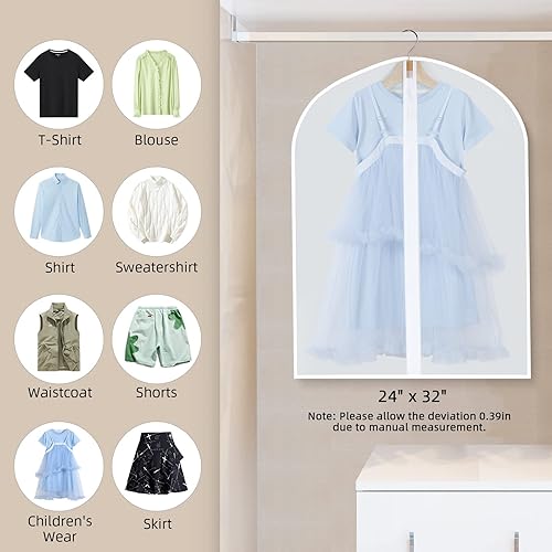 Miniatura 9 de Bolsas de ropa para colgar ropa, juego de 12 bolsas de traje, resistentes al polvo, bolsas de ropa transpirables de PEVA con cremallera completa