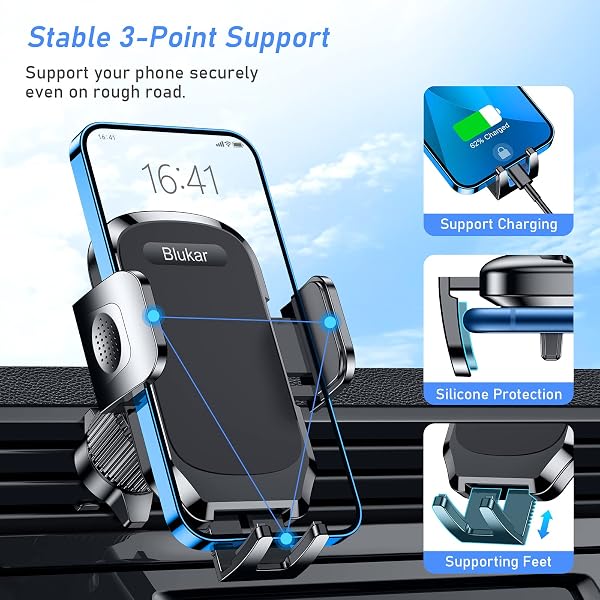 Blukar Car Phone Holder, Air Vent Car Phone Mount Cradle 360° Rotation - Upgraded Super Stable Hook Clip - One Button Release Holder for iPhone, Galaxy, All 4.0''-6.7'' Smartphones - 3