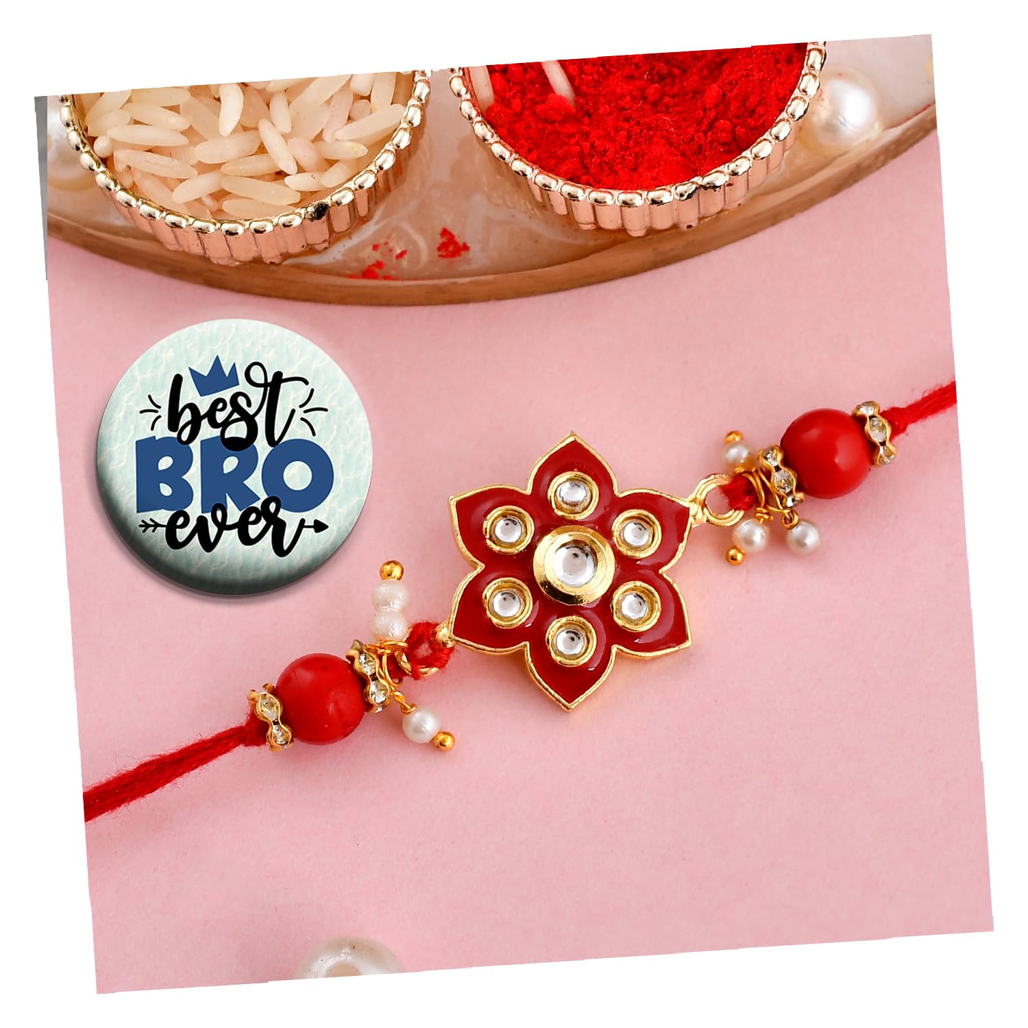 ascension Handmade Kundan Stone Flower Rakhi For Brother Bhaiya Bhabhi Raksha Bandhan Gift Band Moli Bracelet Stone Pearl Rakhi with Roli Tilak & Best Brother Fridge Magnet (B0CD2HFFRD) Amazon Price History, Amazon Price Tracker