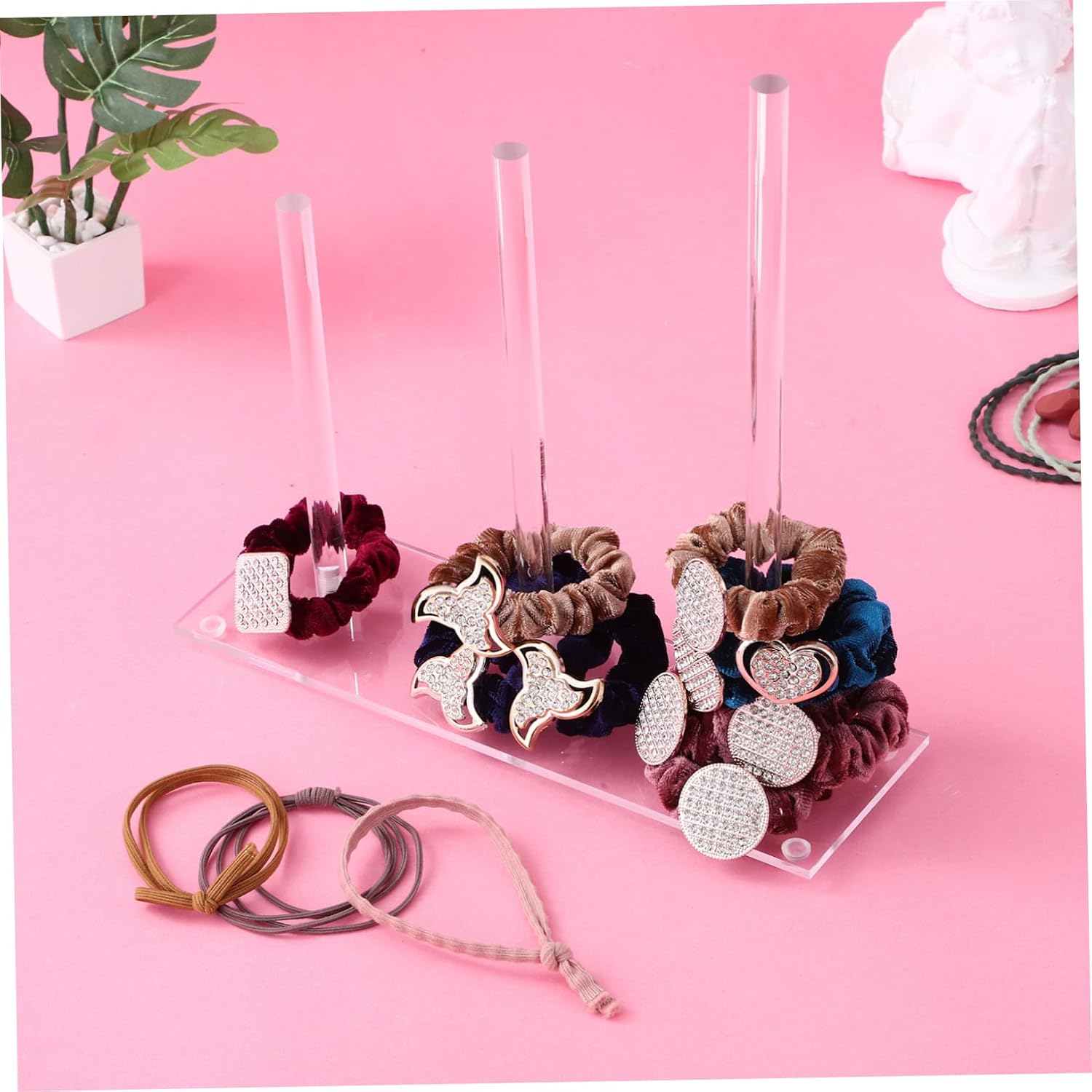2pcs Stick Acrylic Hair Tie Holder Stand Tie Organizer Scrunchie Holder Hair Accessories Organizer Vertical Tower Bracelet Rack
