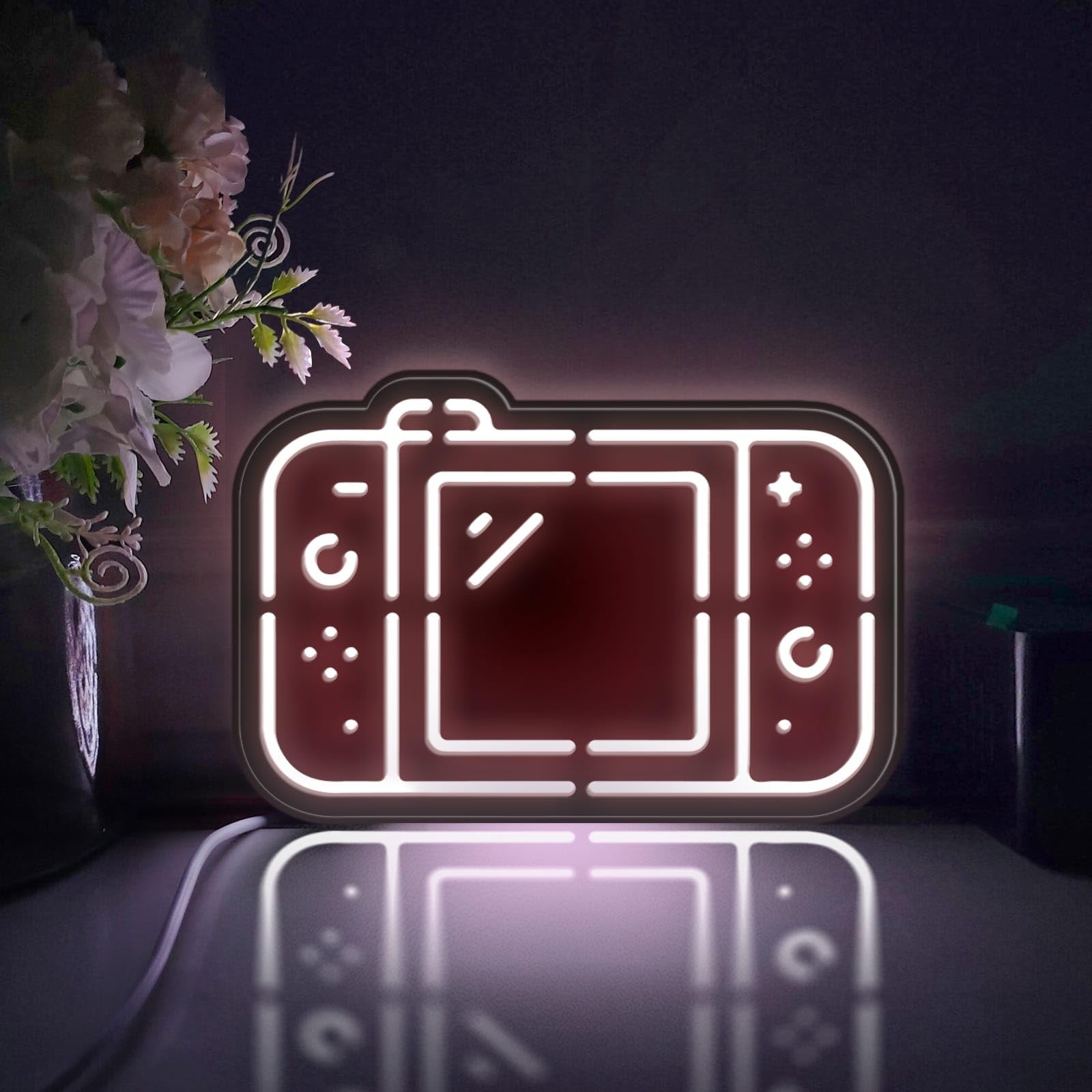 Konsola do gier LED, kontroler do gier, dekoracja ścienna, znak świetlny, dekoracja biurka, dekoracja pokoju, prezent dla graczy, entuzjastów technologii (światło statyczne, rozmiar M)