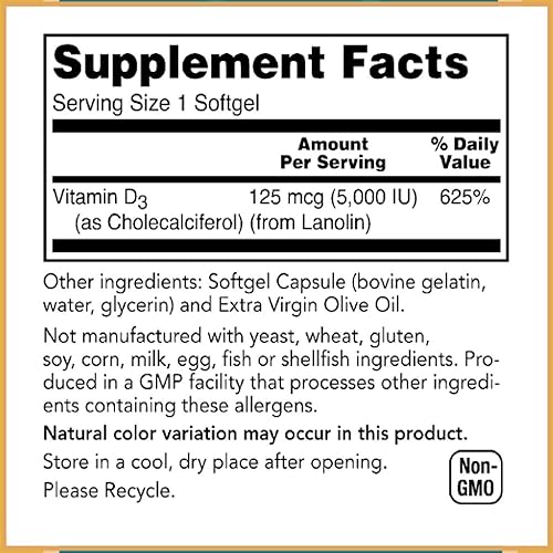 Miniatura 4 de Baar Cápsulas blandas de vitamina D-3, 5,000 UI, 120 cápsulas blandas